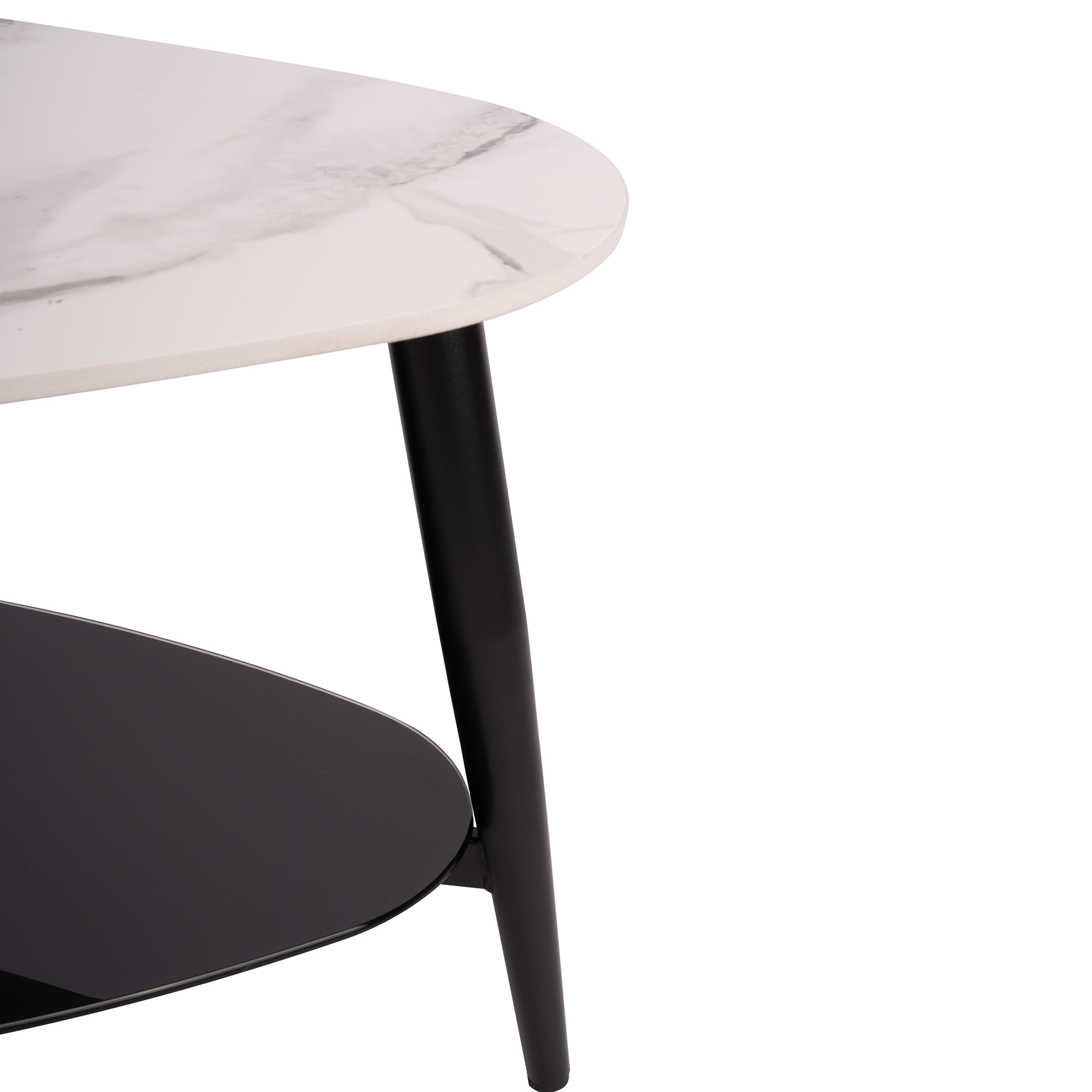 Couchtisch - Keramik-Steinplatte - Schwarzglas - Marmoroptik