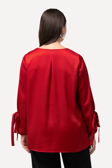 Bluse, V-Ausschnitt, A-Linie, Zierschleife, Ballonärmel