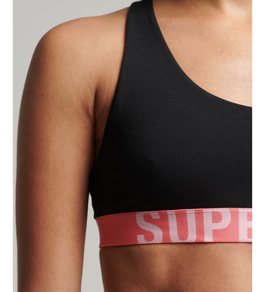 Sutiã curto estilo bralette em algodão orgânico Superdry com logo grande, preto.