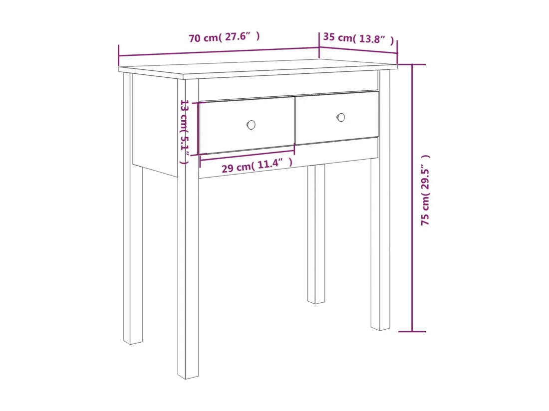 Table console Blanc 70x35x75 cm Bois massif de pin