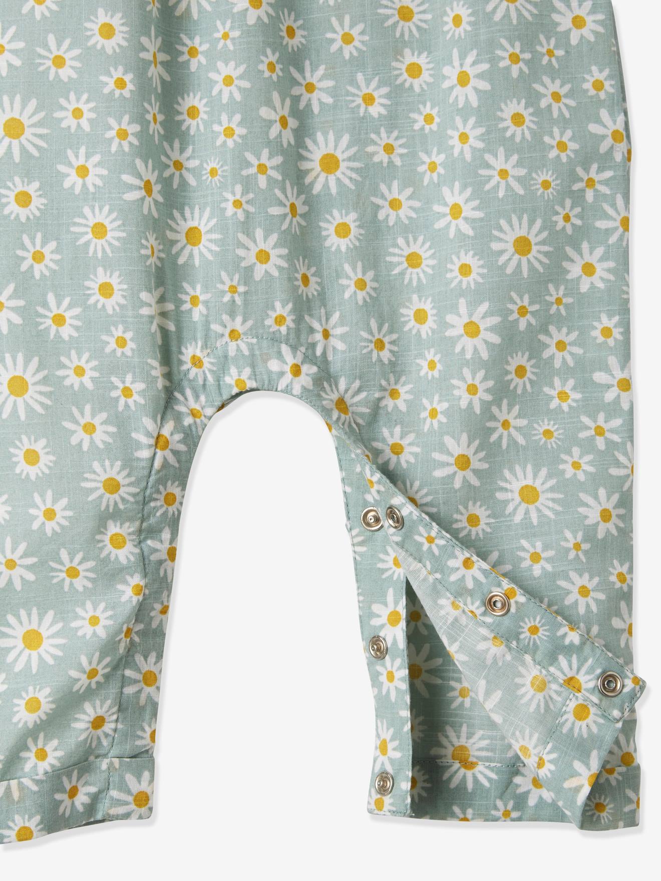 Conjunto de macacão e faixa de cabelo estampados para bebê menina, estampa verde média.