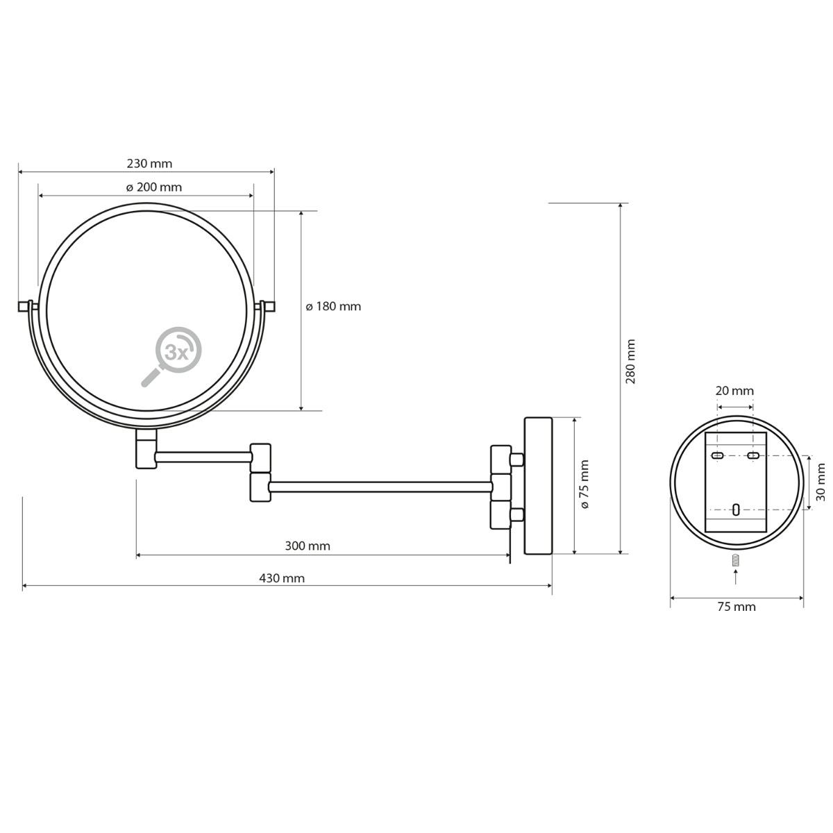 Sapho X-Round scheerspiegel 19cm wit