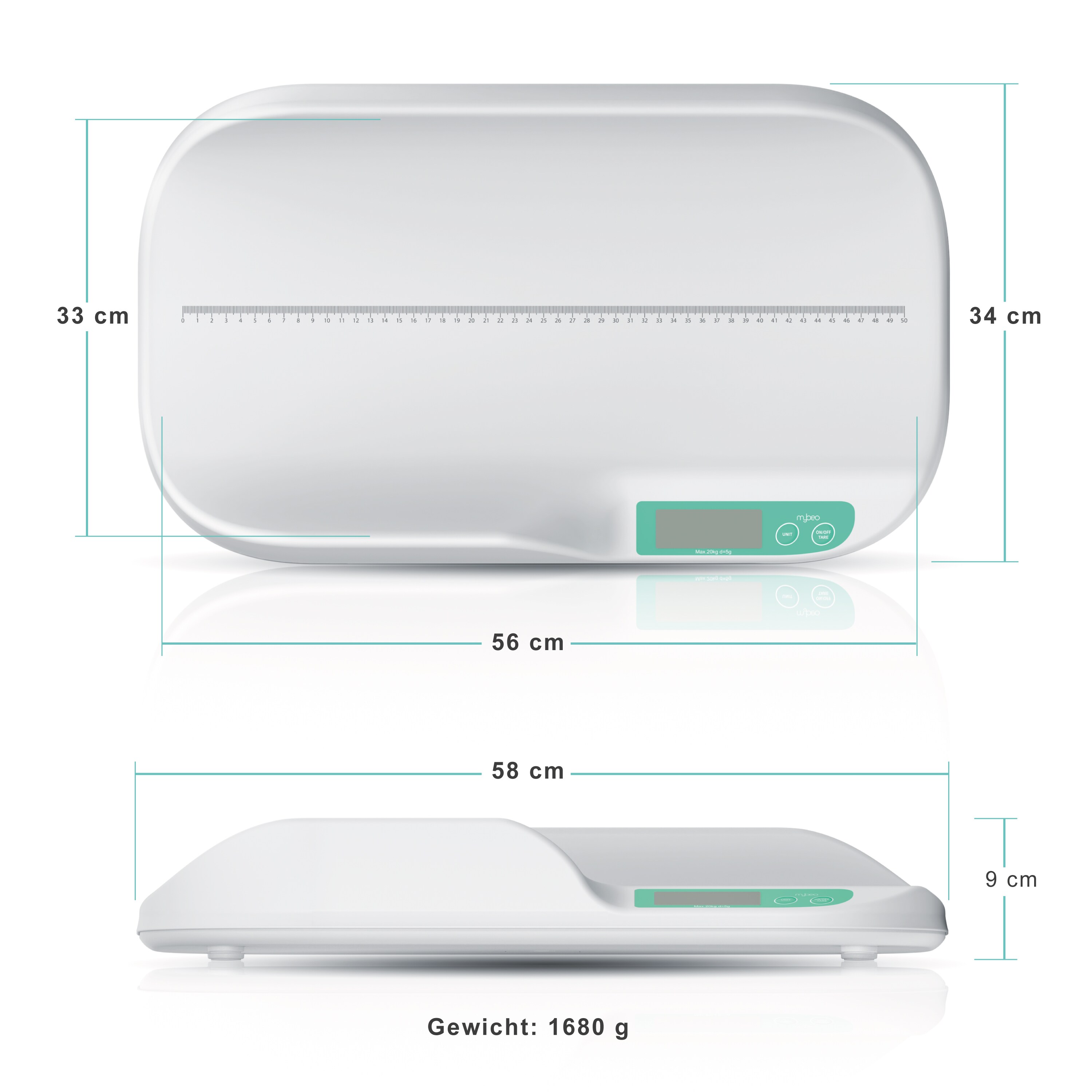 MyBeo Digitale Babywaage mit Display - 20 g bis 20 kg / 2,9 Zoll