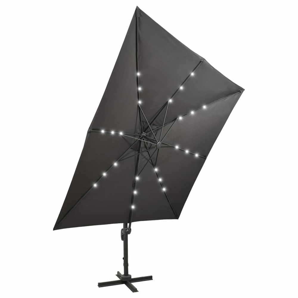 Parasol meuble de jardin déporté avec mât et lumières led 300 cm anthracite