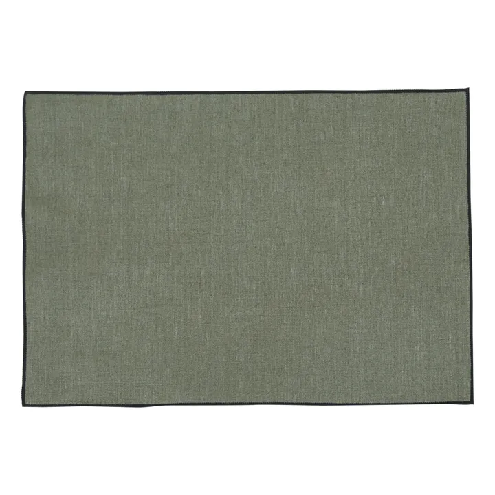 Haomy Set de table Borgo en lin enduit | Vert kaki