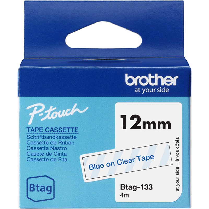 Brother BTAG-133 ruban d'étiquette Bleu sur transparent