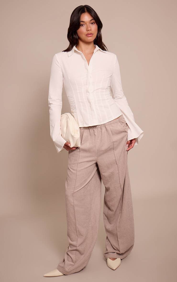 Blanc Chemise À Manches Évasées Avec Détail Froncé À La Taille