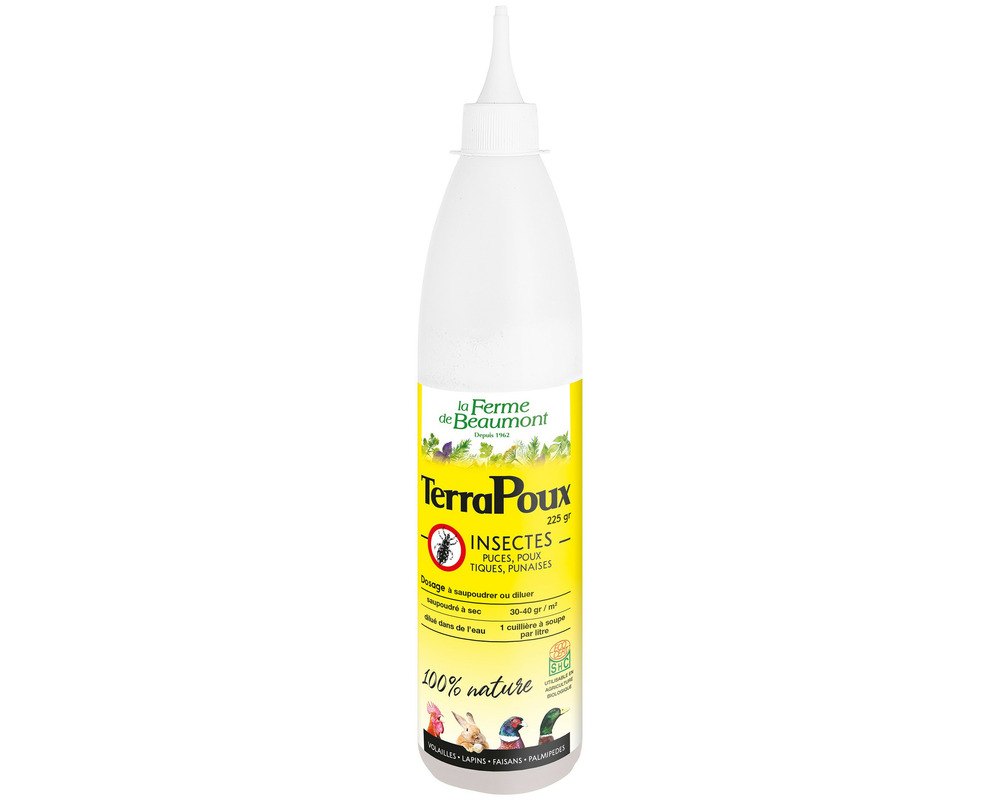 Terrapoux 225 gr • terre de diatomée boite souffleuse • insecticide naturel pour litière contre les poux • poules