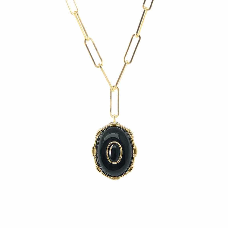 Collier Argent Doré Clothilde Onyx Noire