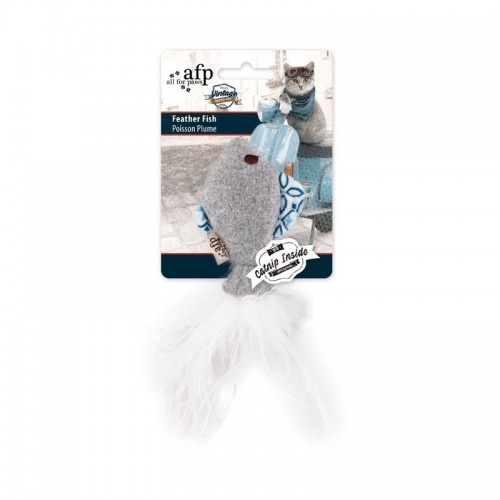 Brinquedo de penas em formato de peixe vintage da All for Paws para gatos.