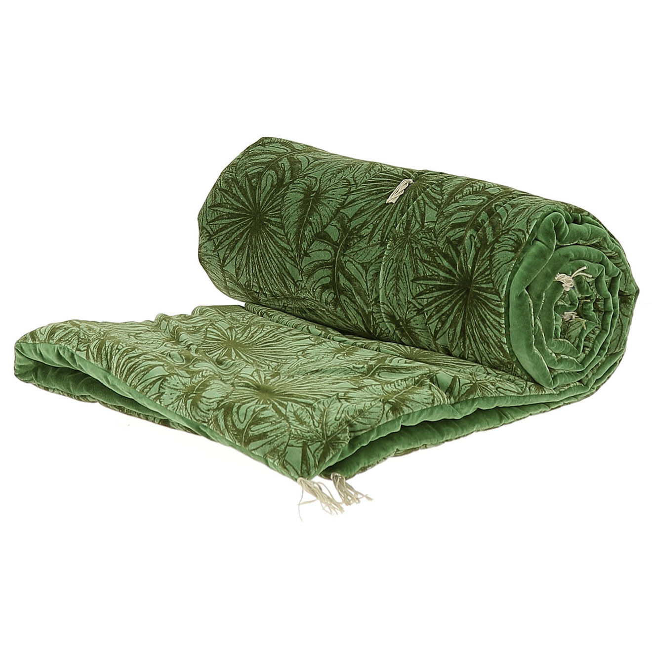 En Fil d'Indienne Bout de lit Goa velours olive - 90x200 cm