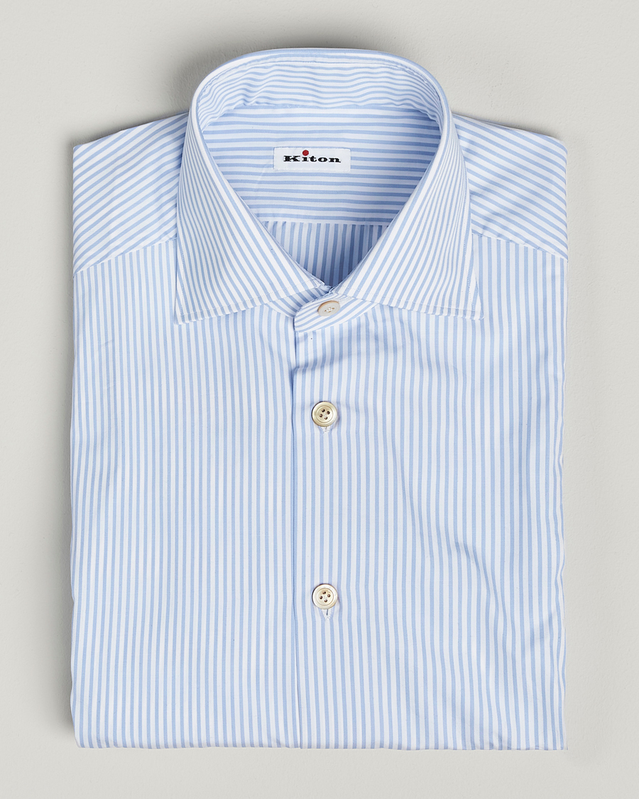 Kiton Cotton Dress Shirt Light Blue Stripe