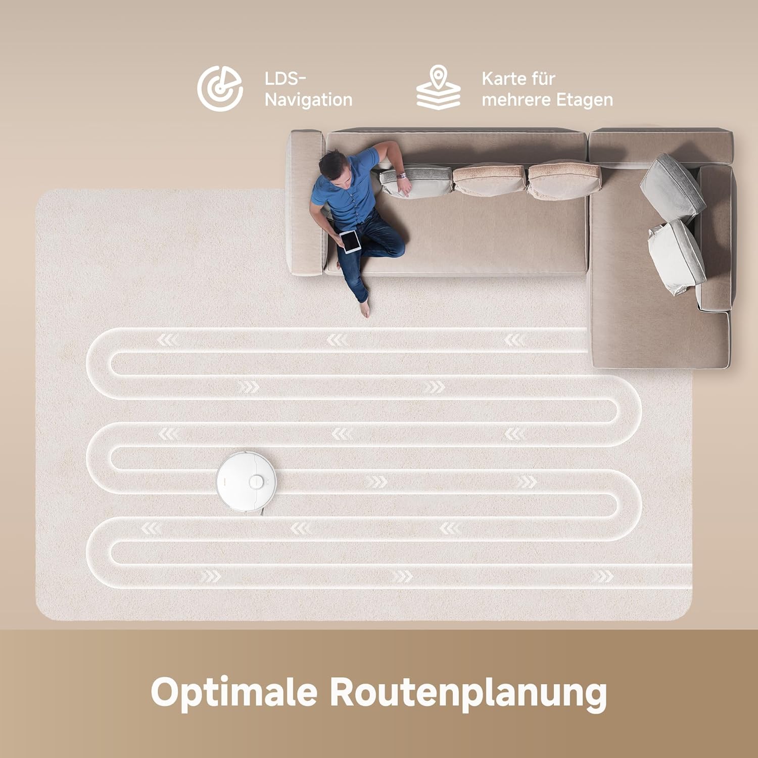 dreame D20 Saugroboter, 13.000 Pa Saugkraft, DuoBrush für Tierhaare, LDS-Navigation, 2-in-1: Staubsaugen und Wischen, Hartböden und Teppiche, 5.200-mAh-Akku, App- und Sprachsteuerung