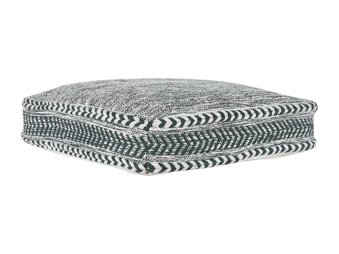 Pouf en coton vert et blanc 60 x 60 x 12 cm BIRCH