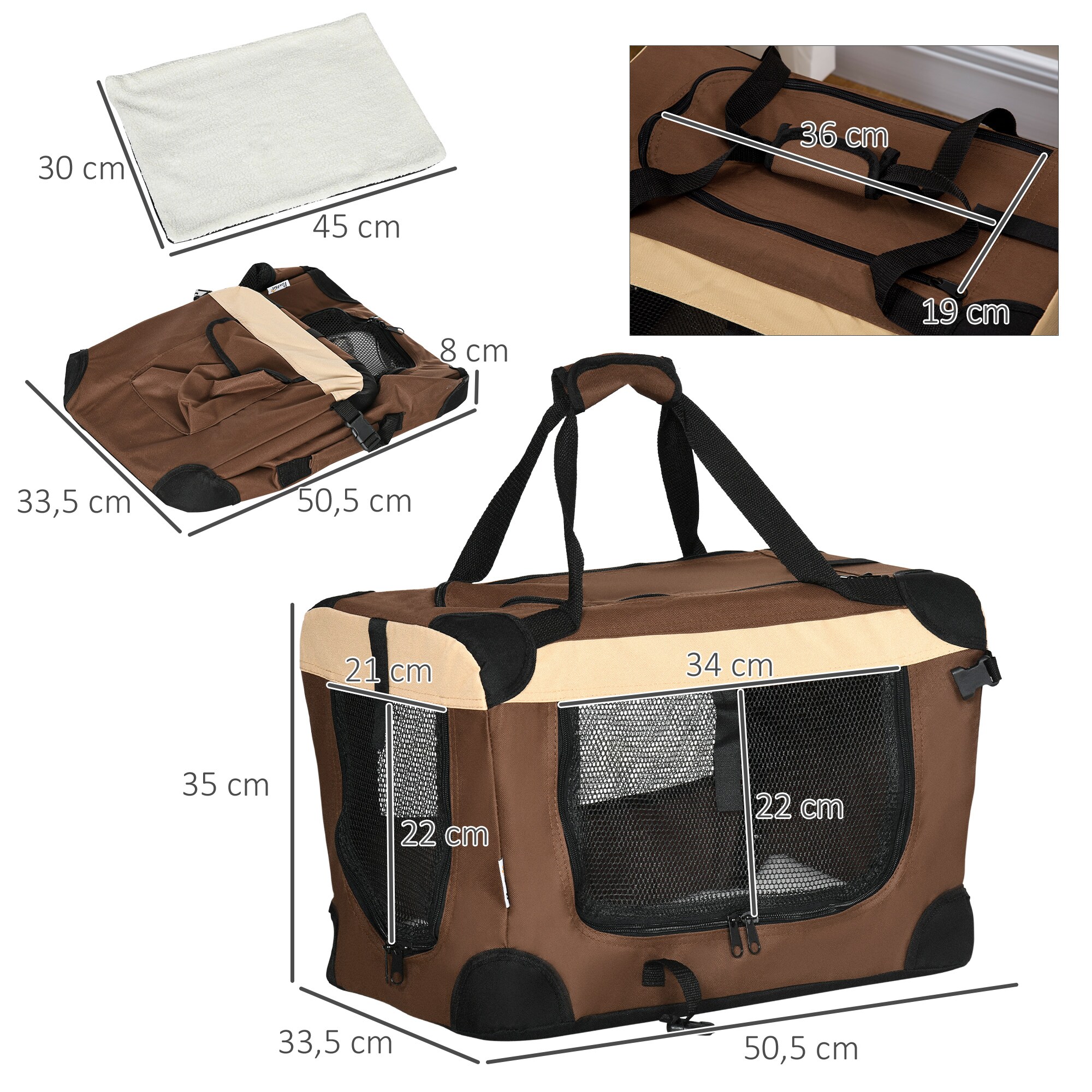 PawHut Tragetasche mit Kissen grau, schwarz 50,5L x 33,5B x 35H cm