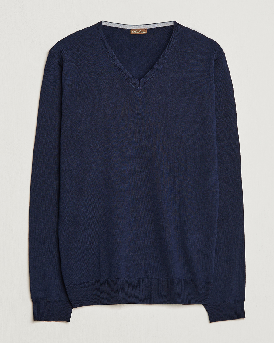 Stenströms Merino Patch V-Neck Navy/Light Grey