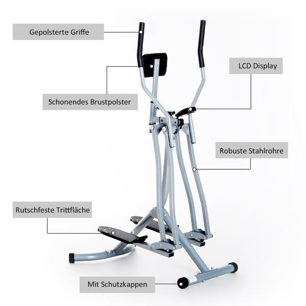 Cross Trainer Elliptical Trainer Ergometer Treningssykkel Med Lcd-Skjerm, Stål, Sølv, 96X60X152Cm