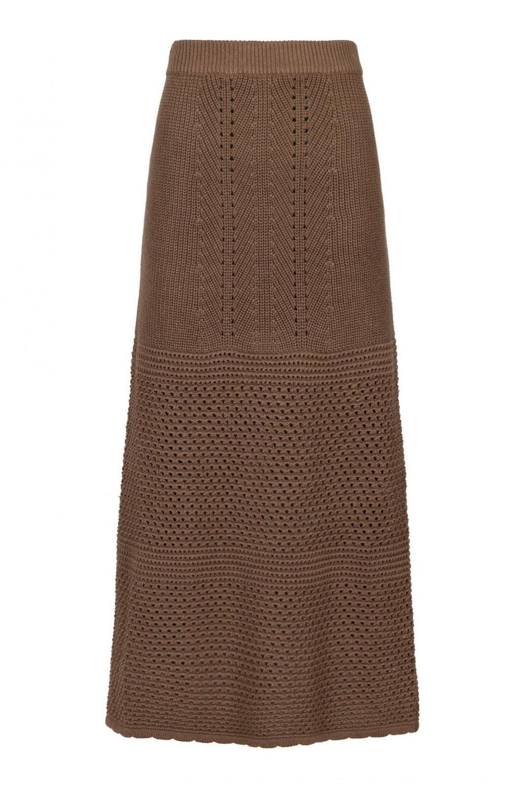 Neo Noir Lyric Crochet Knit Skirt dusty brown