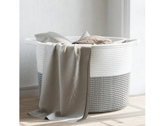 VIDAXL - Panier à linge gris et blanc ø55x36 cm coton