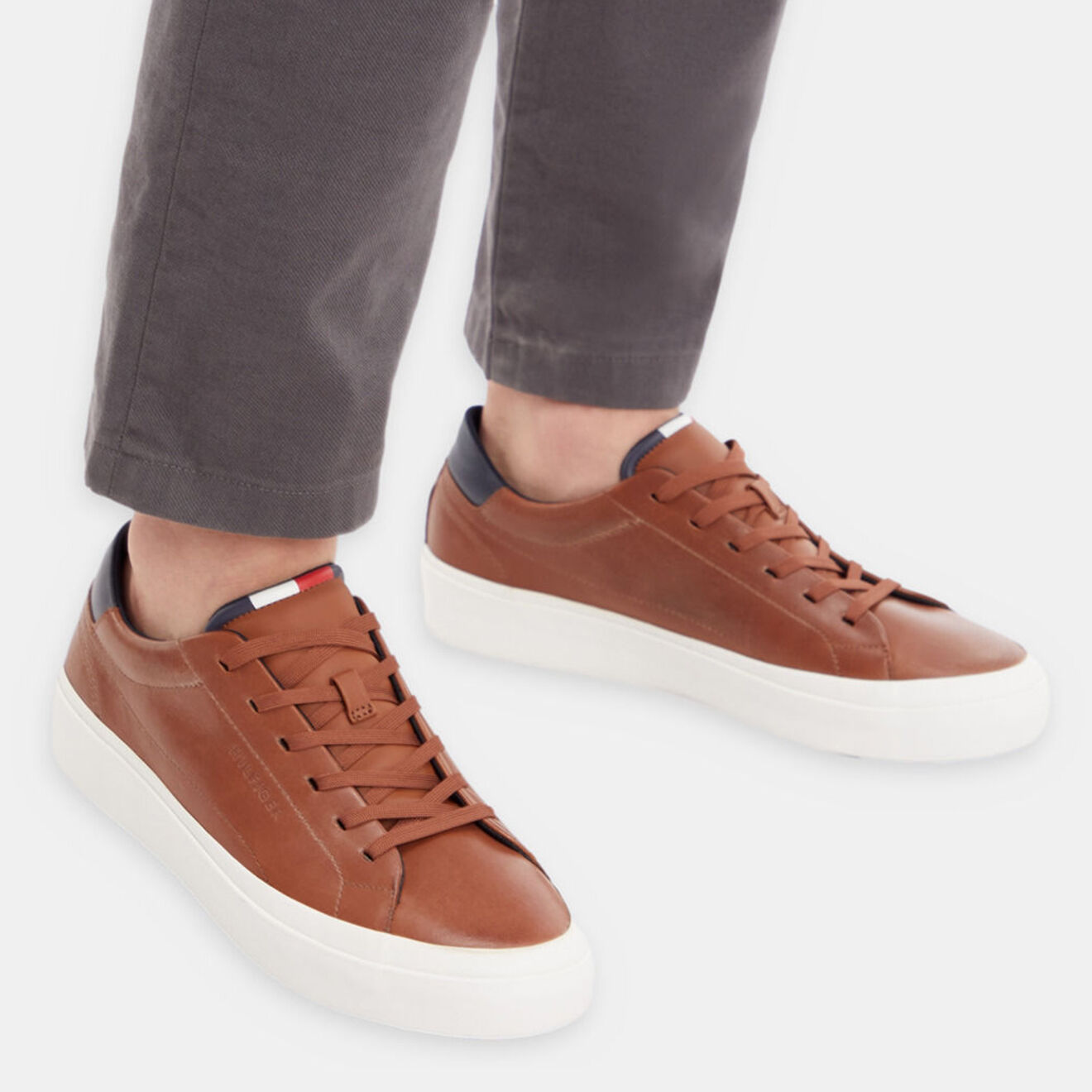 Tommy Hilfiger Baskets en Cuir Vulc Prem cognac