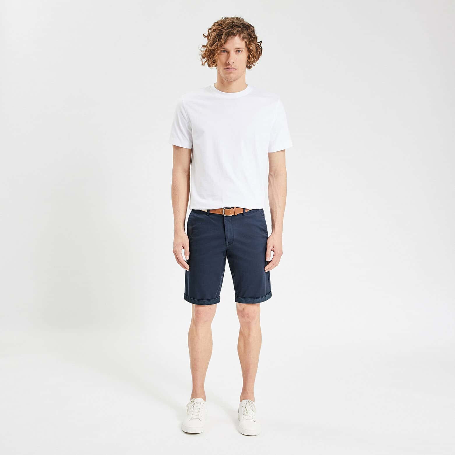 Bermuda chino uni avec ceinture Bleu foncé