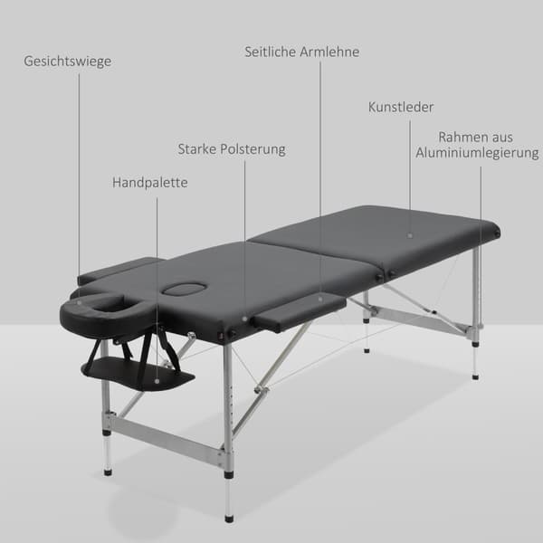 Sammenleggbart Massasjebord, Profesjonelt 7-Soners Massasjebord, Høydejusterbart, Laster Opptil 130 Kg, Ideelt For Spa Og Salong, Svart