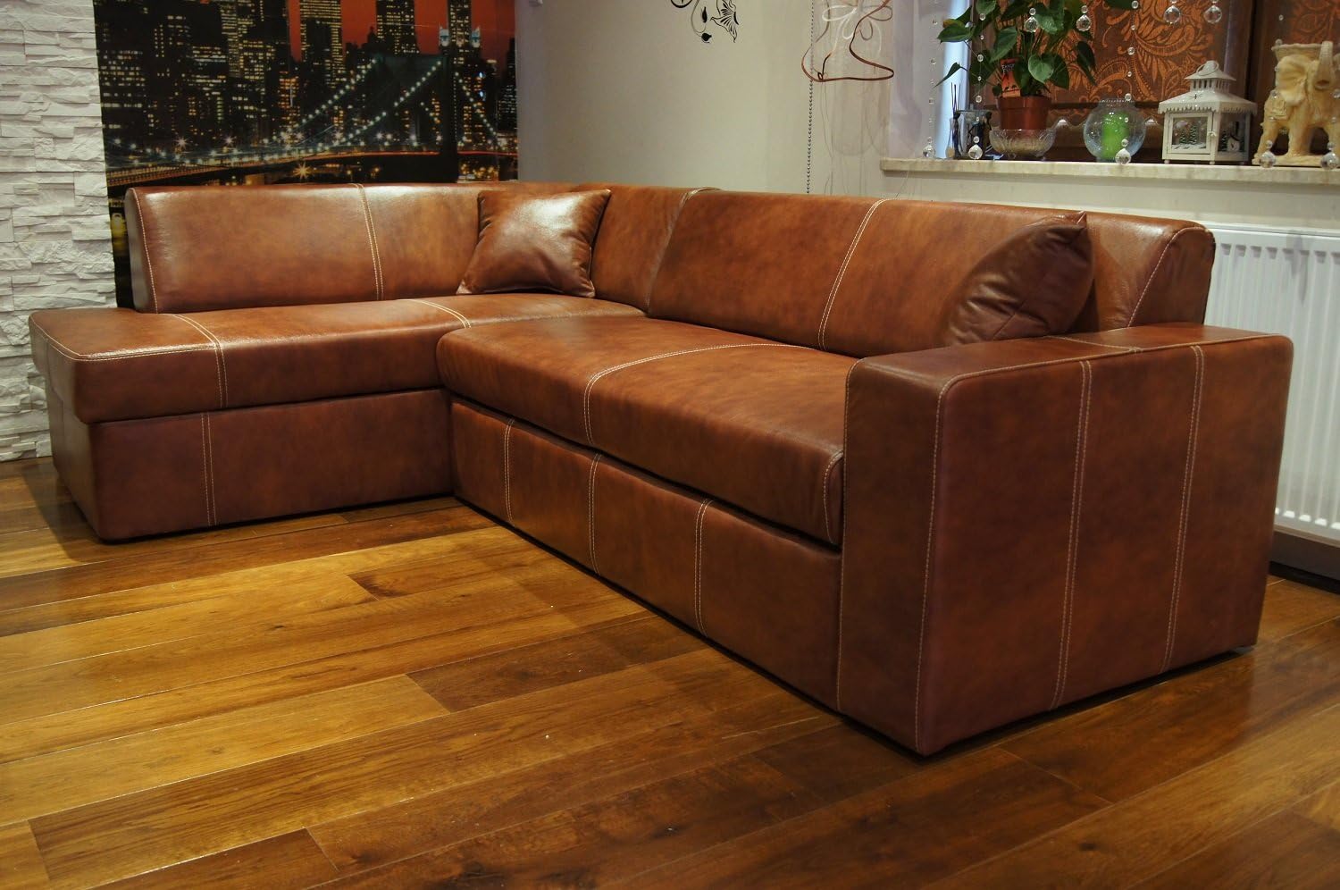 Quattro Meble Echtleder Ecksofa Antalya I 245 x 164cm + 2 x Lederkissen Sofa Couch mit Bettfunktion und Bettkasten Echt Leder Eck Couch