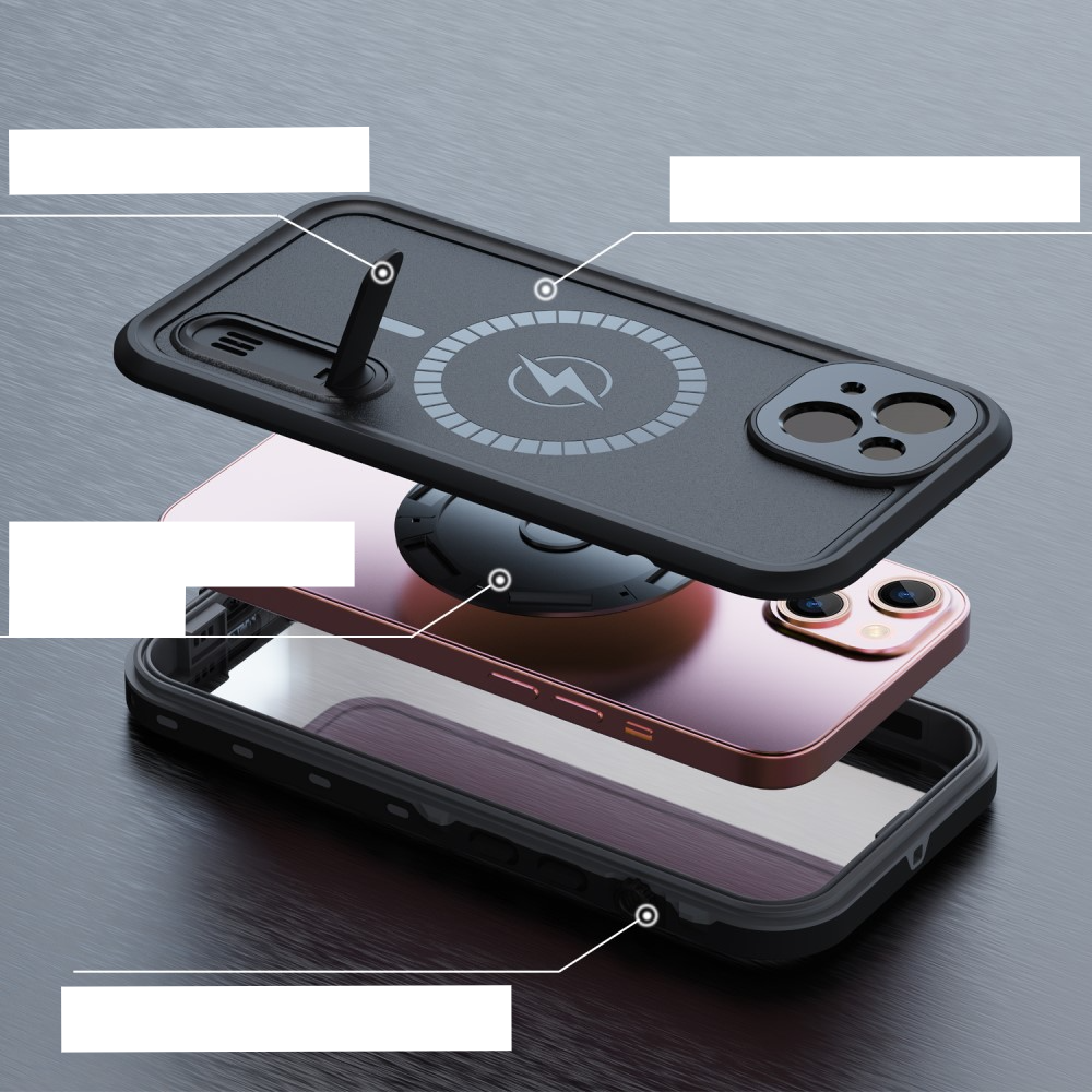 iPhone 13 Wasserfeste MagSafe Outdoor Schutz Hülle mit Aufsteller (IP68) - Schwarz