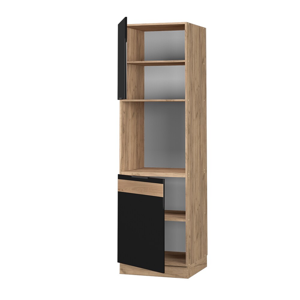 Vicco Herdhochschrank Küchenschrank Küchenmöbel Fame-Line Eiche Schwarz 60 cm modern Hochglanz