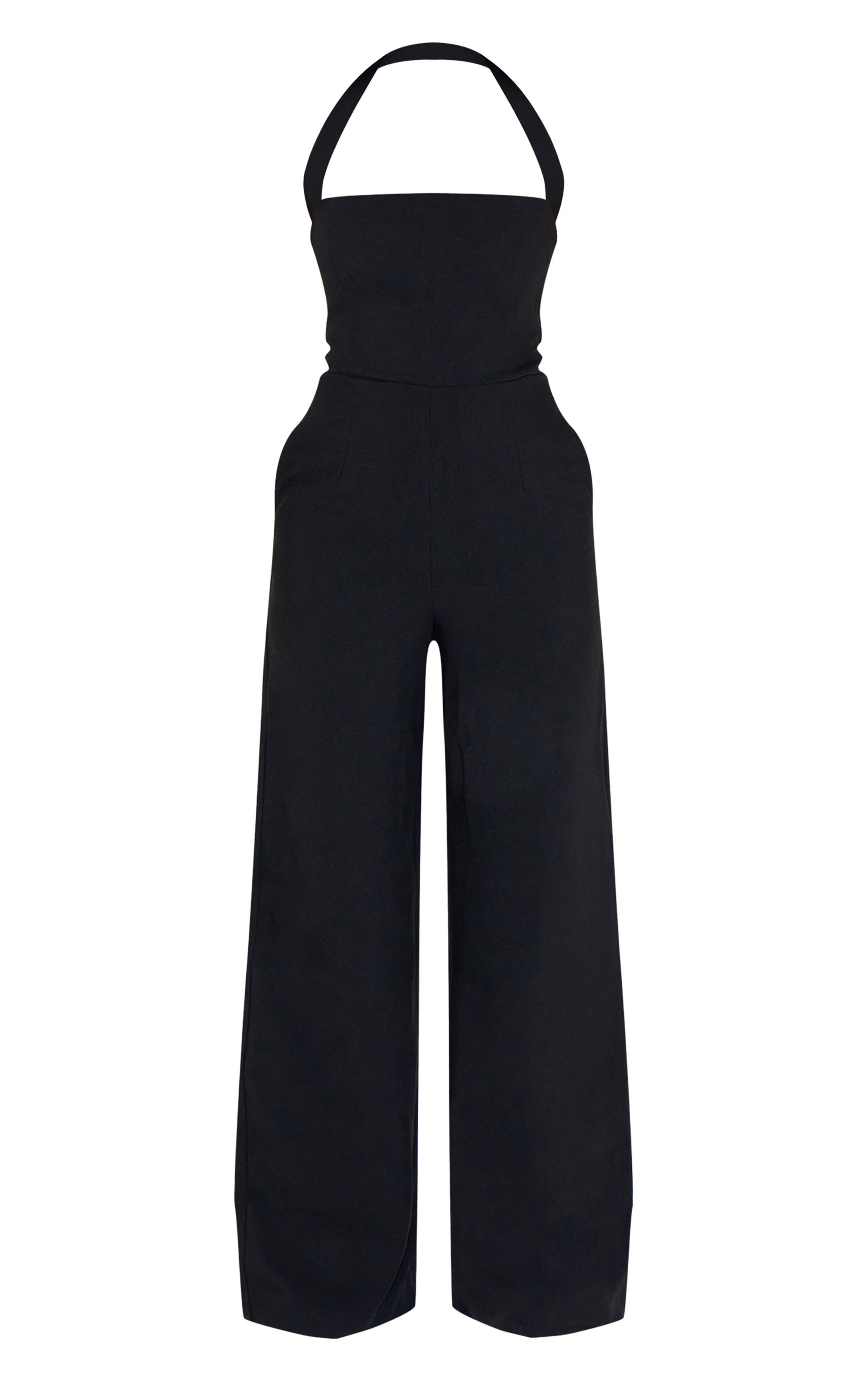 Noir Combinaison-pantalon Premium Tissée À Encolure Dos-nu Et Jambes Larges