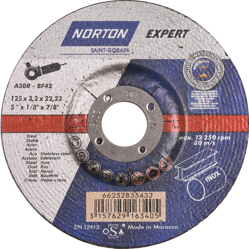 Norton Expert doorslijp komschijf staal/inox 125x3,2x22,23mm