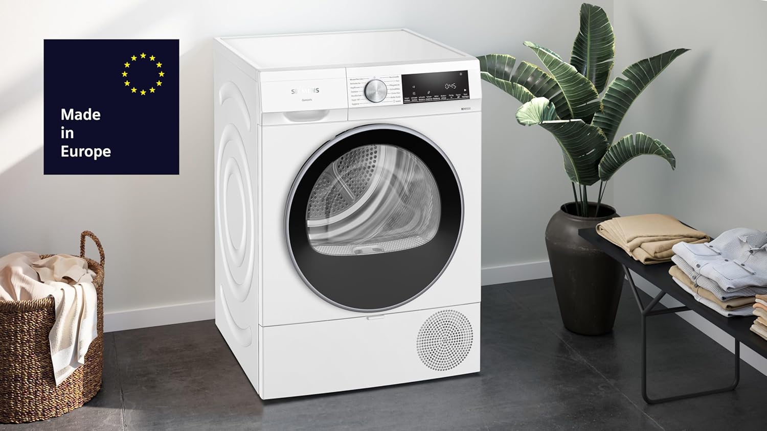 Siemens WQ43G2D0EM, iQ500, Smarter Wärmepumpentrockner 9 kg, autoDry, speedPack, Reversierende Trommel, Nachlegefunktion, halbe Beladung, Trommelinnenbeleuchtung, Weiß