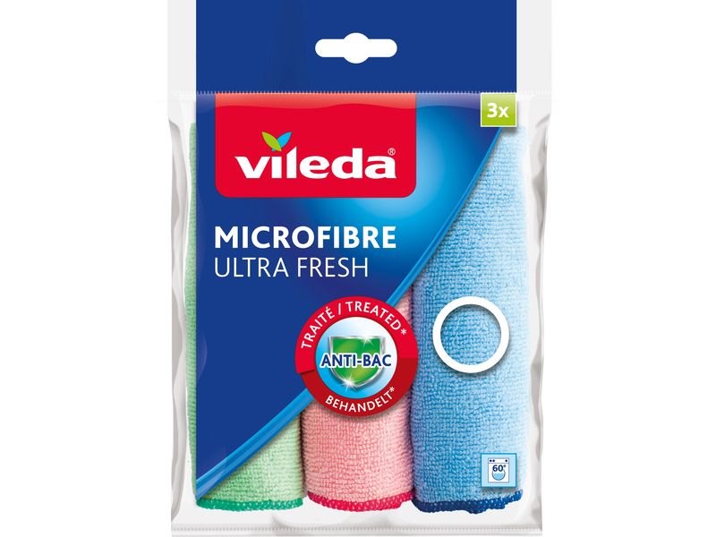 Vileda Mikrofaser-Reinigungstuch Ultra Fresh 3 Stück, Blau/ Microfaser Allzwecktuch Set, 30 x 30 cm