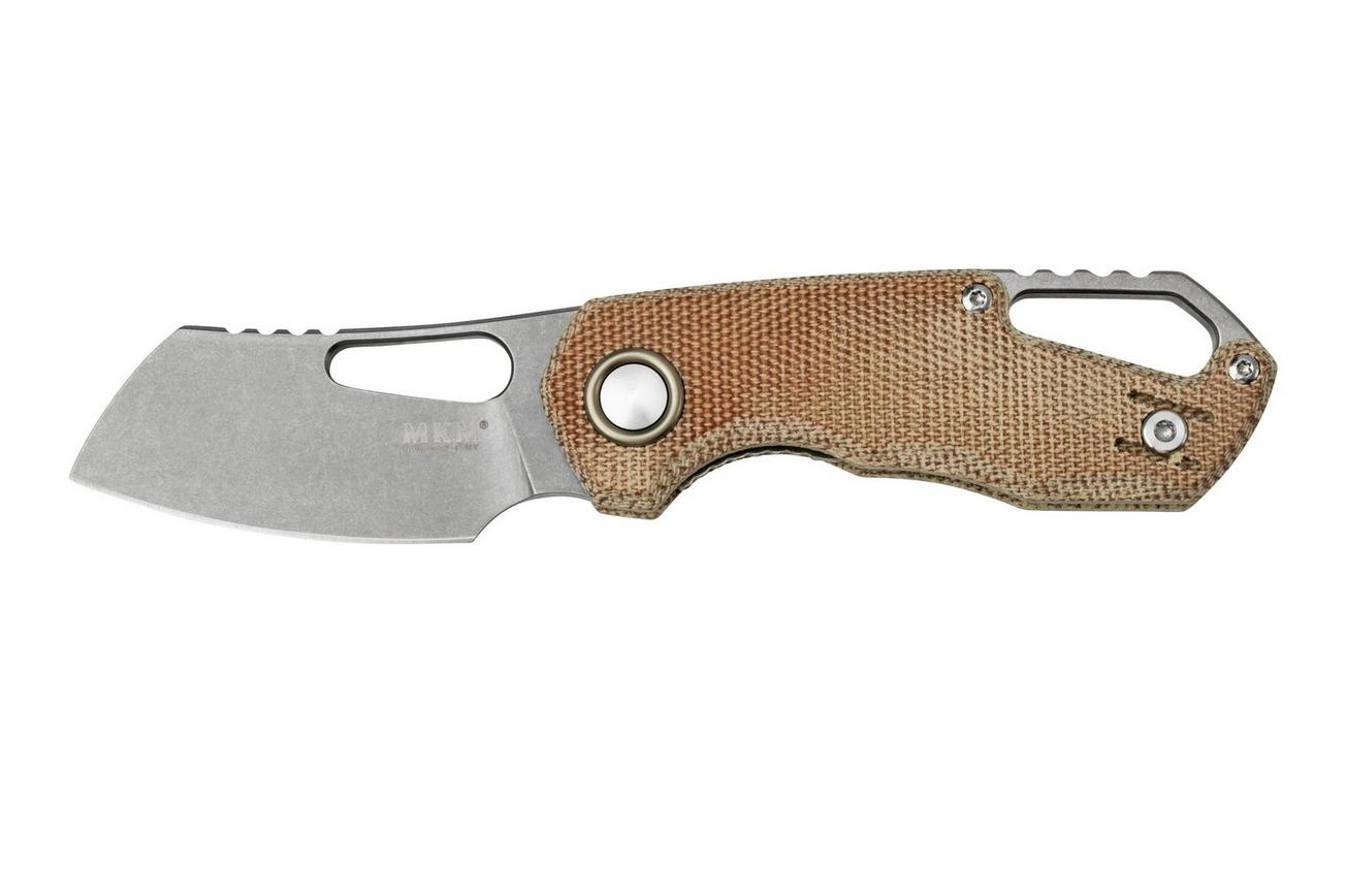 MKM Isonzo FX03M-2NC Cleaver M390, Natural Canvas Micarta zakmes, Jesper Voxnaes design