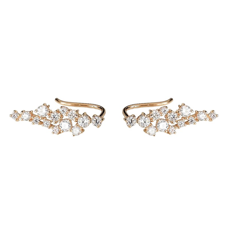 Boucles d'oreilles grimpantes contour de lobe cascade d'oxydes de zirconium Plaqué OR 750 3 microns