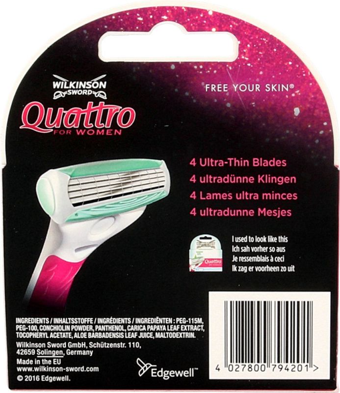 Wilkinson Scheermesjes Quattro Sensitive 4 Stuks - Women - Met Aloë Vera