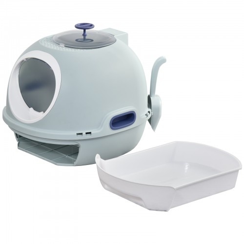 Caixa de areia leve para gatos PawHut com claraboia, azul