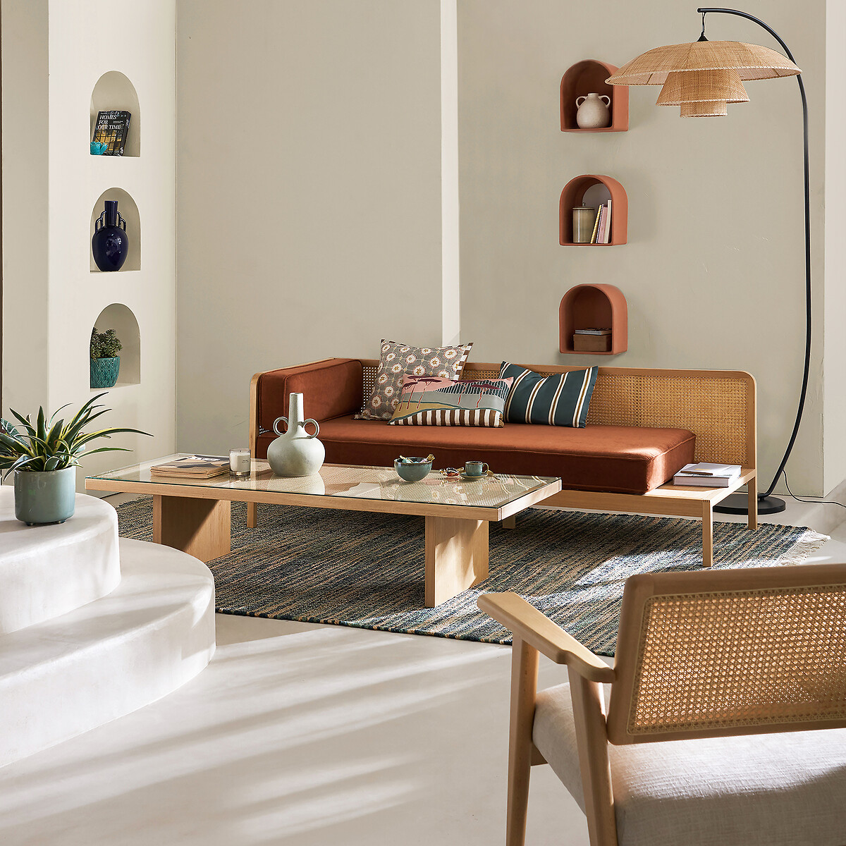 LA REDOUTE INTERIEURS<br>Luminária de chão arqueada em aço e rattan, Lola