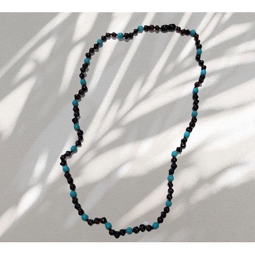 Collier ambre cerise et turquoise