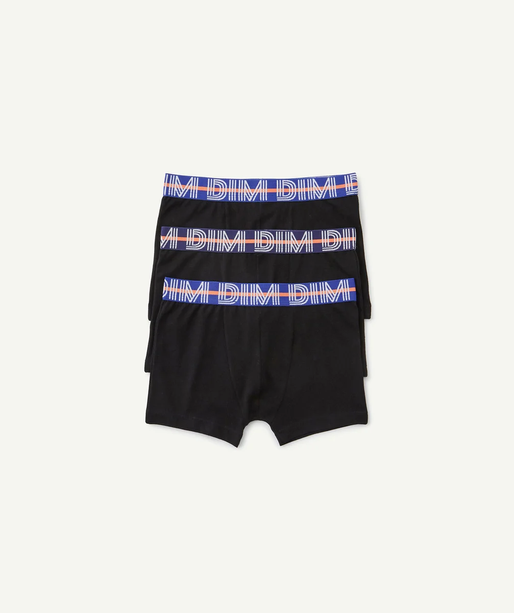 DIMlot de 3 boxers garçon noirs en coton stretch avec ceinture colorée