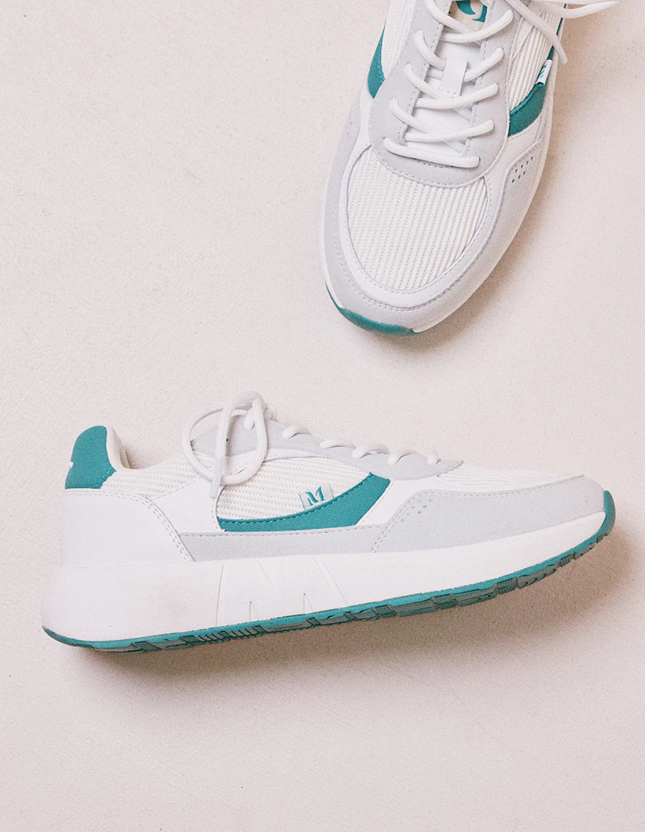 Baskets basses Marion - Cuir recyclé et suède vegan blanc vert