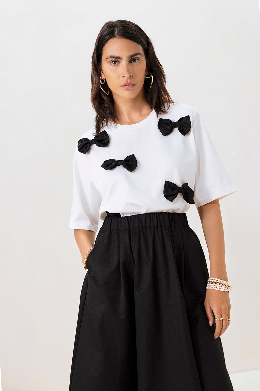 Wit oversized T-shirt met strikjes