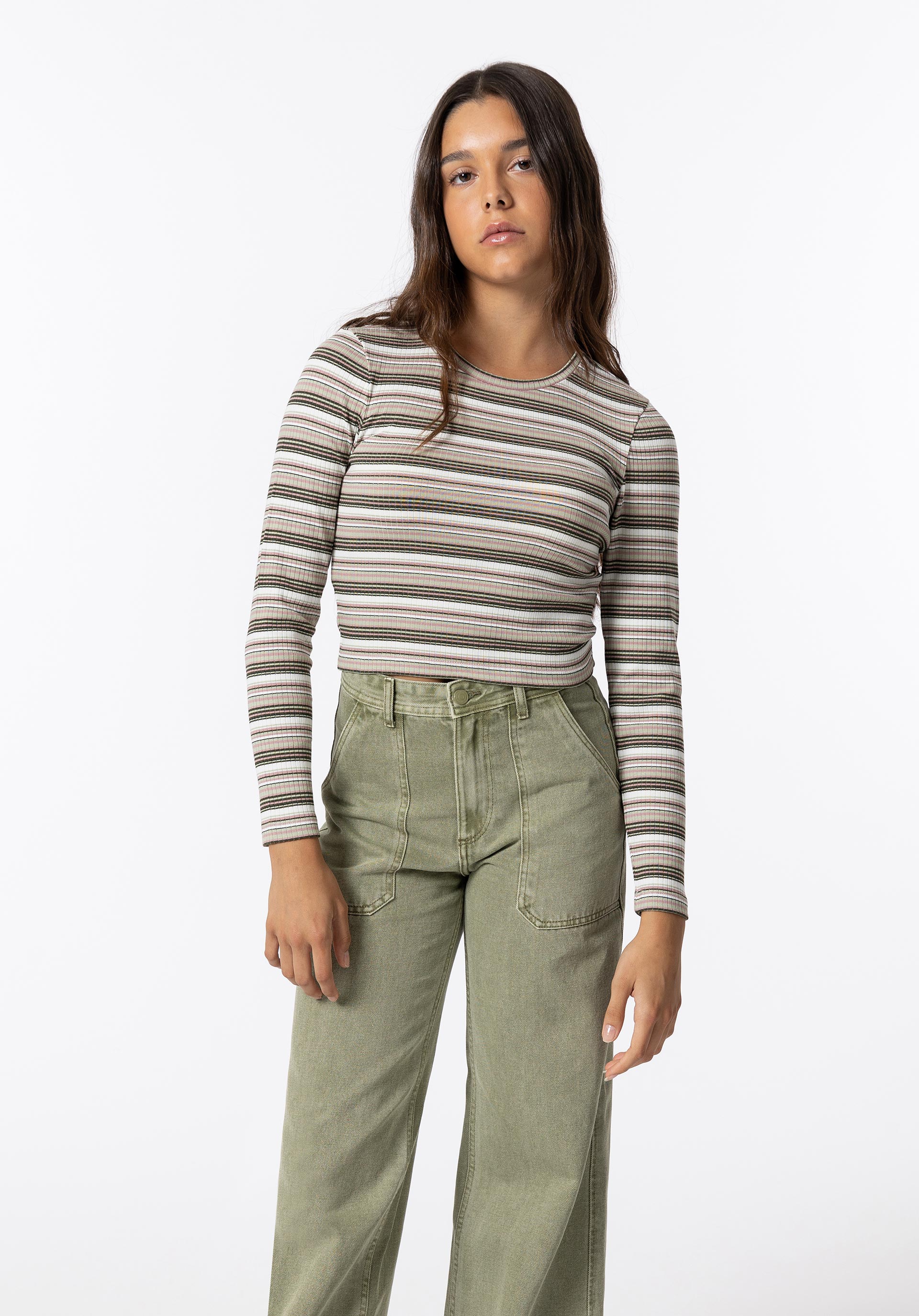 T-shirt Cropped Canelada às Riscas