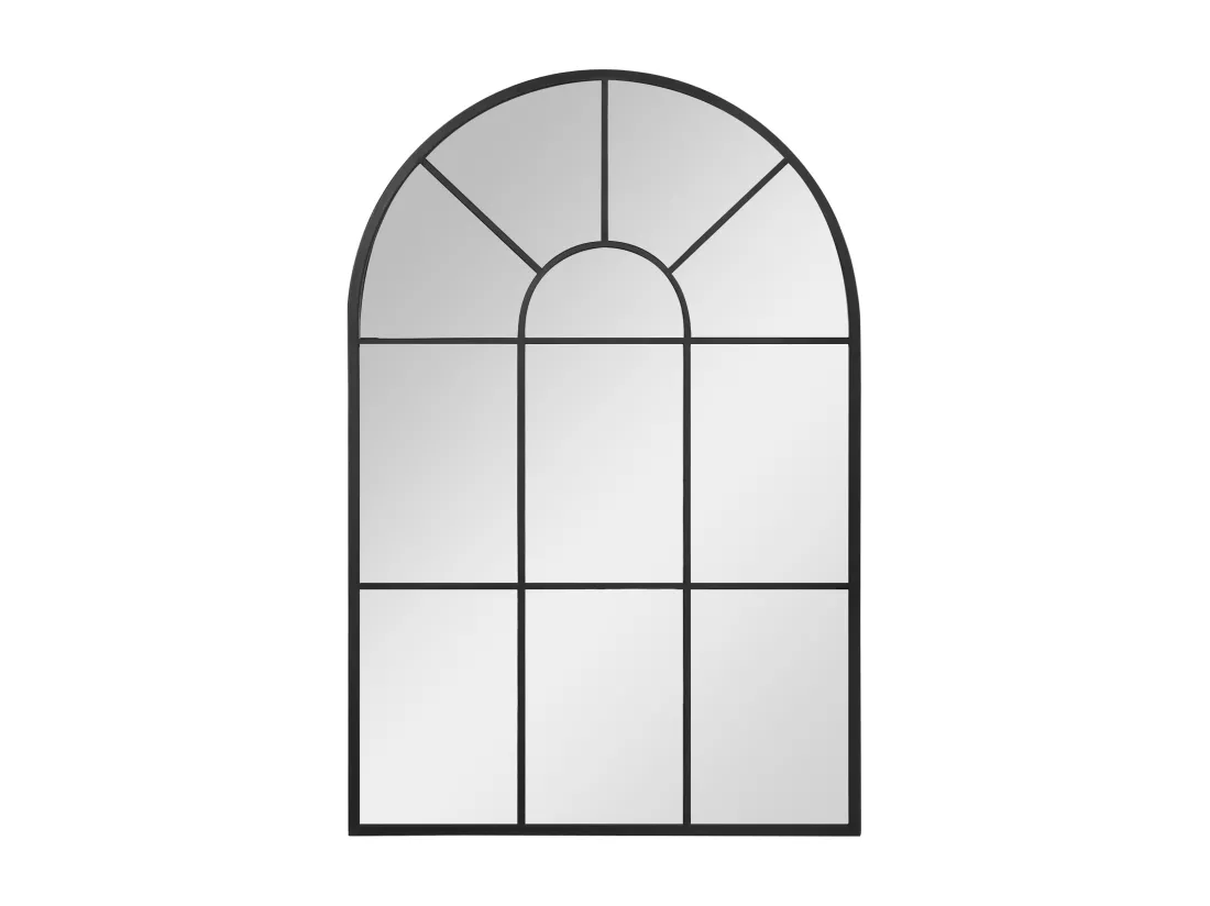 Miroir mural aspect verrière style classique chic - dim. 60L x 90H cm - métal noir verre 3 mm