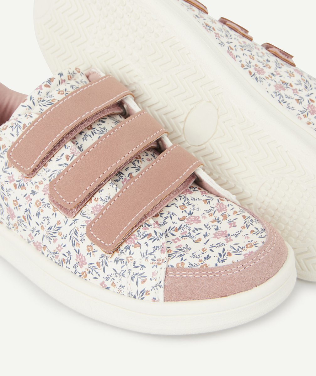 BASKETS BASSES ROSE ET FLEURIE AVEC BANDES AUTO-AGRIPPANTES