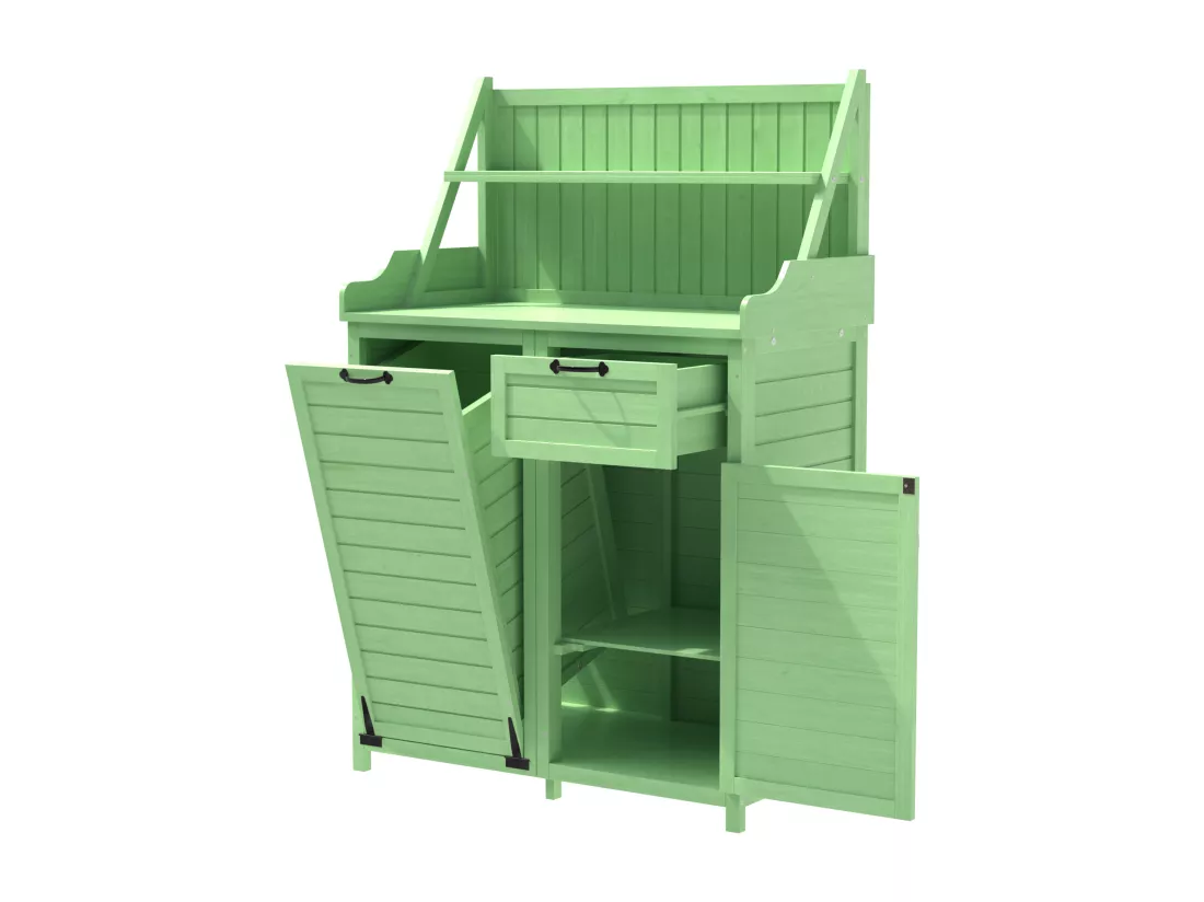 Armoire de jardin, abri de jardin en bois massif avec 2 portes, 1 tiroir et étagères de rangement - 100 x 43 x 154 cm - Vert