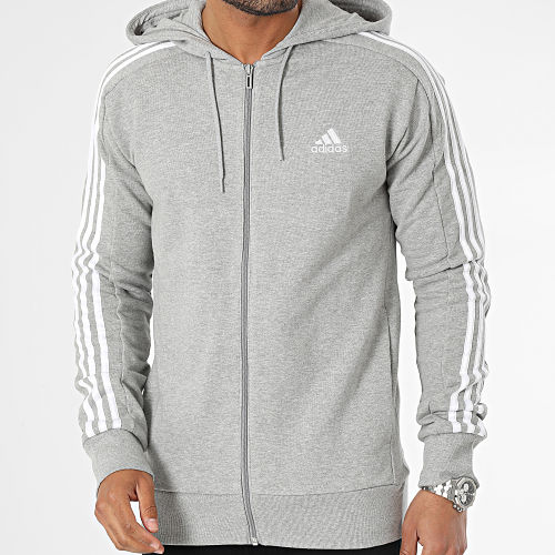 Sweat Zippé Capuche A Bandes 3 Stripes IC9833 Gris Chiné