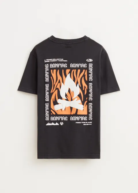 T-shirt met print bonfire antraciet (ACIDWAS)