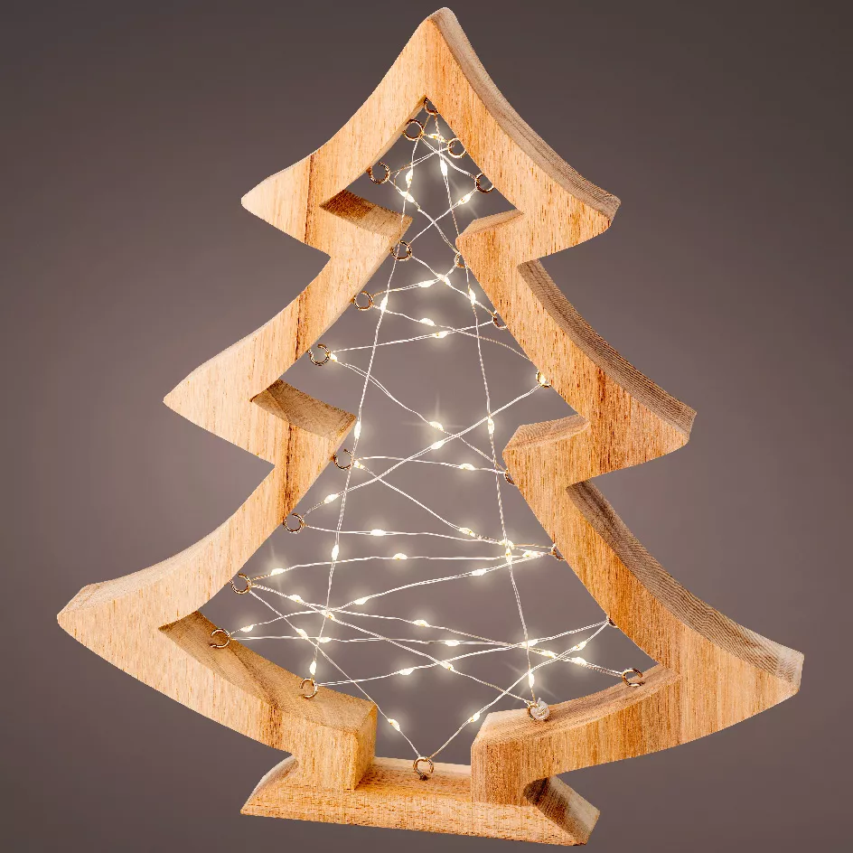 Sapin lumineux à piles 47 LED (H32 cm) Astre en bois Blanc chaud