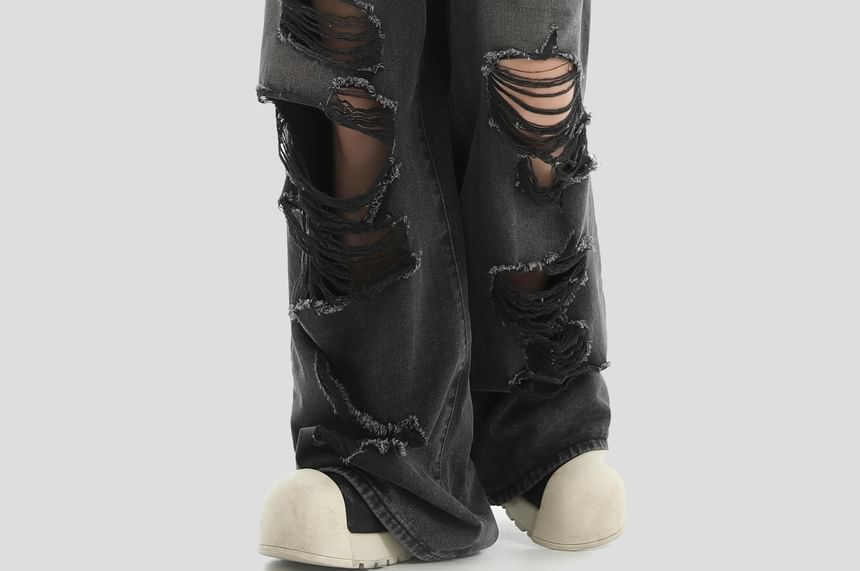 INStudio - High Waist Distressed Wide Leg Jeans